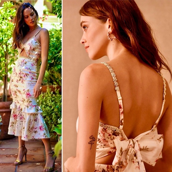 V. Chapman Luna Dress English Rose Floral Beaded Crystal Trim Midi 8 Medium - Picture 15 of 15